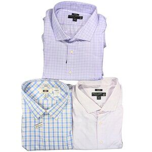 3 Mens NWT Plaid Dress Shirts 22 36/37 Tall Joseph Abboud Pronto Uomo Non Iron